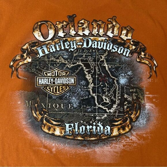 HARLEY-DAVIDSON Motorcycles Orange Orlando FL Tshirt Men’s Size 2XL - Picture 5 of 12